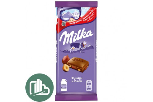 Милка   85гр с фундуком и изюмом 1/20
