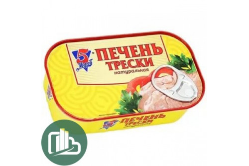 5 Морей Печень трески натуральная 120гр 1/24 5 Морей Печень трески натуральная 120гр 1/24