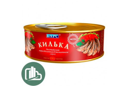БАРС Килька балтийская не разделанная в т/с 250гр 1/24 БАРС Килька балтийская не разделанная в т/с 250гр 1/24