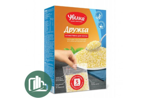 Увелка 191. Смесь в пак. для варки. Рис кругл.и Пшено шлиф. "Дружба" 400гр 5*80гр 1/6
