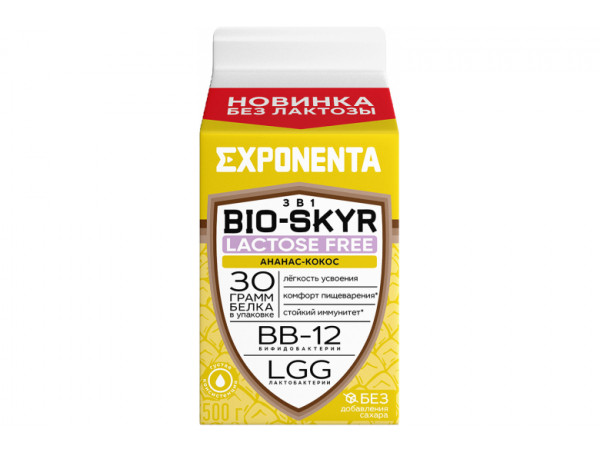 Напиток кисломолочный обезжиренный 3в1 "EXPONENTA" BIO-SKYR 500г. Ананас-кокос