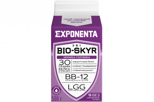 Напиток кисломолочный обезжиренный 3в1 "EXPONENTA" BIO-SKYR 500г. Черника-голубика