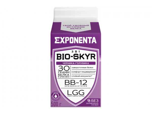 Напиток кисломолочный обезжиренный 3в1 "EXPONENTA" BIO-SKYR 500г. Черника-голубика
