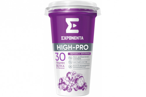 Напиток кисломолочный обезжиренный "EXPONENTA" HIGH-PRO 250г. Черника-земляника