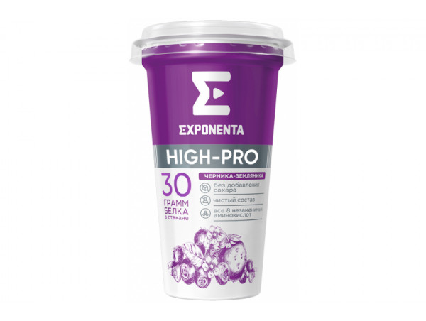Напиток кисломолочный обезжиренный "EXPONENTA" HIGH-PRO 250г. Черника-земляника