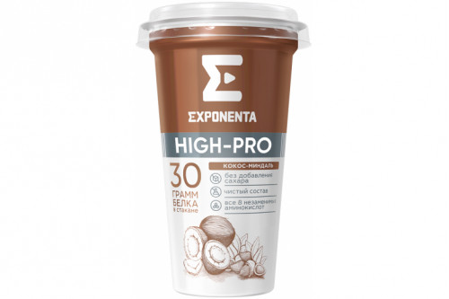 Напиток кисломолочный обезжиренный "EXPONENTA" HIGH-PRO 250г. Кокос-миндаль
