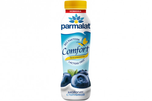 Йогурт питьевой безлактозный "Parmalat" Comfort 1,5% 290г. Голубика