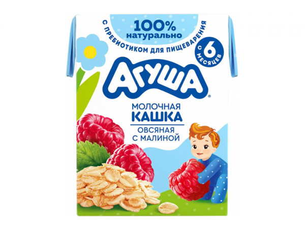 Молочная каша овсяная "Агуша" Вставай-ка 2,5% 200мл. Малина