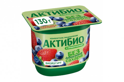 Йогурт "АктиБИО" БЕЗ САХАРА 130г клубника-черника 3%