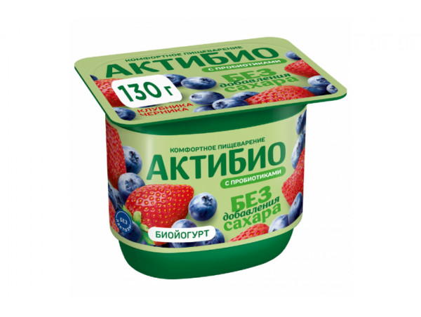 Йогурт "АктиБИО" БЕЗ САХАРА 130г клубника-черника 3%
