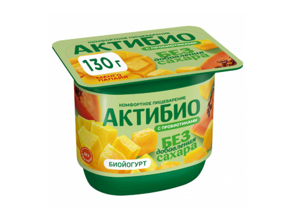Йогурт "АктиБИО" БЕЗ САХАРА 130г манго-папайя 3%