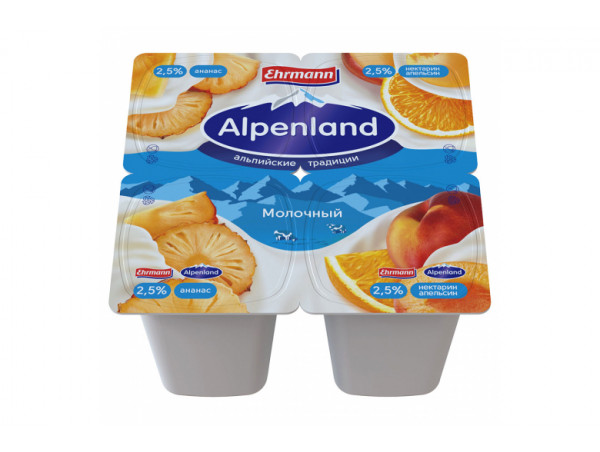 Йогурт Alpenland 2.5% 95 г ананас-нектарин-апельсин
