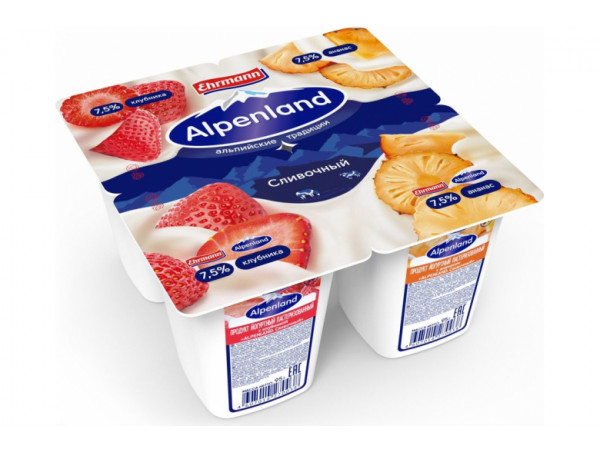 Йогурт Alpenland 7.5% 95 г клубника-ананас