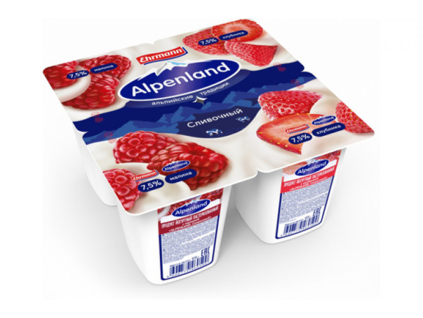 Йогурт Alpenland 7.5% 95 г малина-клубника