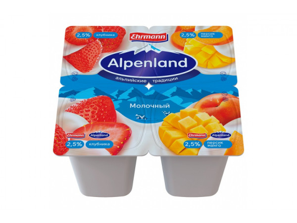 Йогурт Alpenland 2.5% 95 г клубника-персик-манго