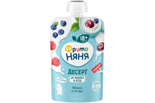 Десерт из молока и ягод"Фрутоняня" ябл-чер-ряб-виш-мал 90г