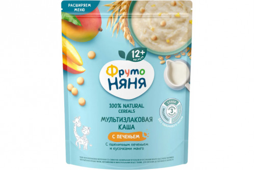 Каша молочная мультизлаковая "ФрутоНяня" 200г. Со сливочно-ванильным печеньем и кусочками манго