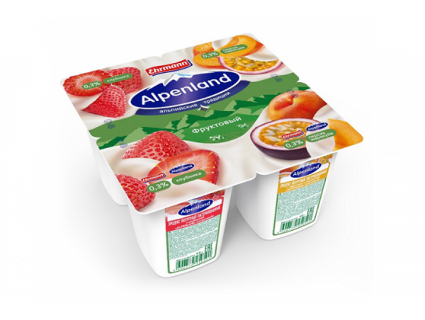 Йогурт Alpenland 0.3% 95 г клубника-персик-маракуйя