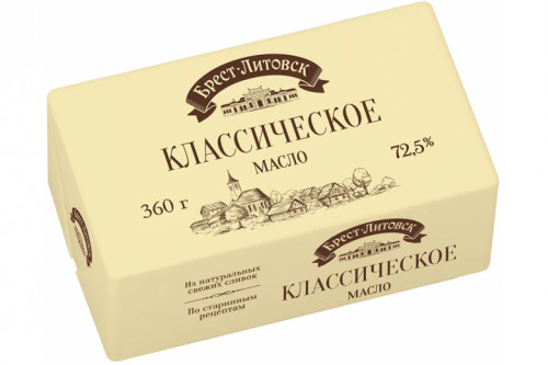 Масло сладко-сливочное несоленое "Брест-Литовск" 72,5% 360г. Классическое Масло сладко-сливочное несоленое "Брест-Литовск" 72,5% 360г. Классическое