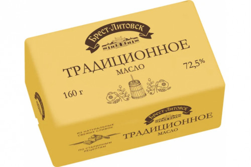 Масло сладко-сливочное несоленое "Брест-Литовск" 72,5% 160г. Традиционное Масло сладко-сливочное несоленое "Брест-Литовск" 72,5% 160г. Традиционное