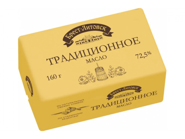 Масло сладко-сливочное несоленое "Брест-Литовск" 72,5% 160г. Традиционное