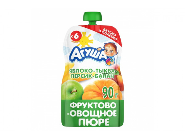 Овощное пюре "Агуша" яблоко-тыква-персик-банан 90г