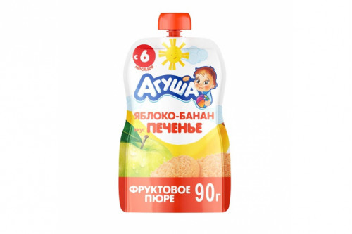 Фруктовое пюре "Агуша" яблоко-банан-печенье 90г