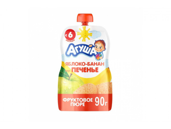 Фруктовое пюре "Агуша" яблоко-банан-печенье 90г
