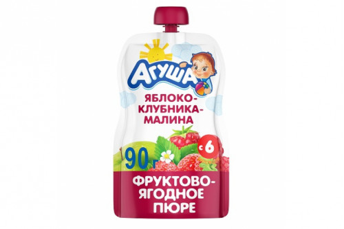 Фруктовое пюре "Агуша" яблоко-клубника-малина 90г Фруктовое пюре "Агуша" яблоко-клубника-малина 90г