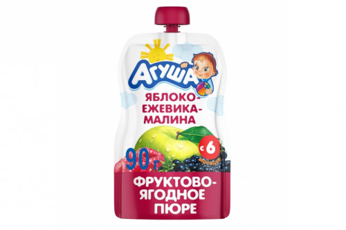 Фруктовое пюре "Агуша" яблоко-ежевика-малина 90г