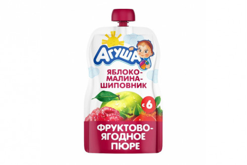 Фруктовое пюре "Агуша" яблоко-малина-шиповник 90г