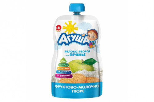 Фруктовое пюре "Агуша" яблоко-творог-печенье 90г