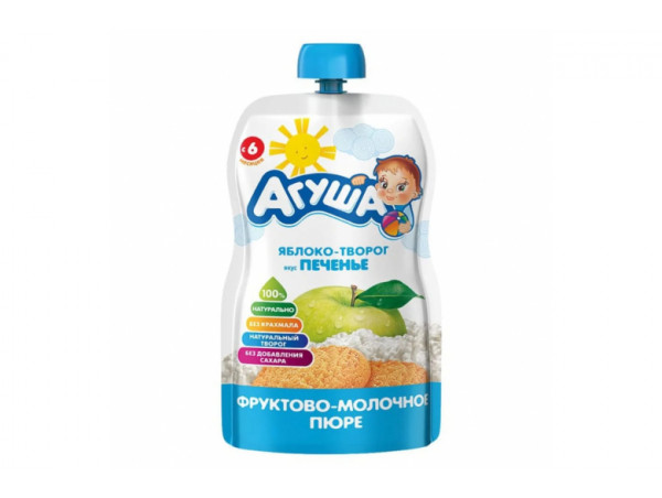 Фруктовое пюре "Агуша" яблоко-творог-печенье 90г