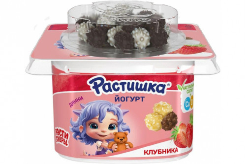 Йогурт "Растишка" Клубника со злаковым драже 3% 116г.