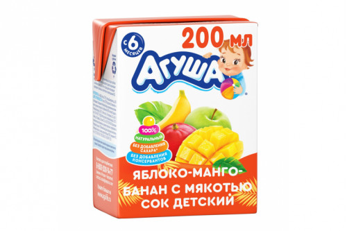 Сок "Агуша" яблоко-манго-банан 200г