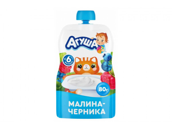 Творог "Агуша" малина-черника пауч 80г Творог "Агуша" малина-черника пауч 80г